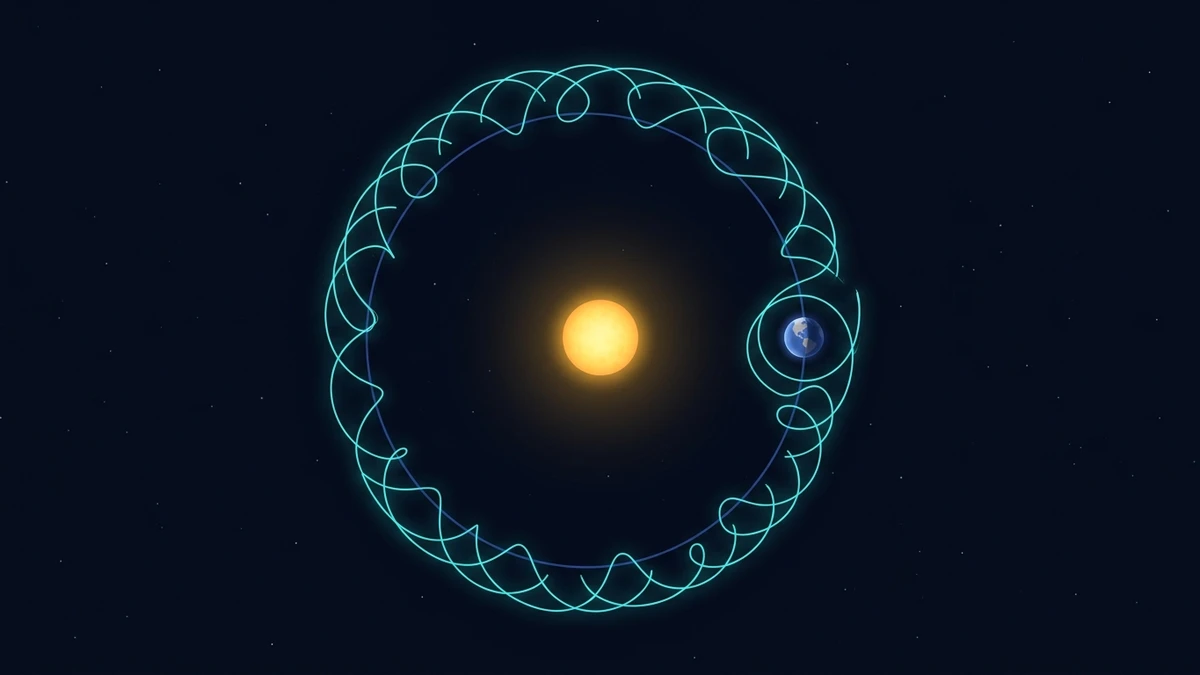 Diagram showing Kamo'oalewa's looping corkscrew path around Earth as both orbit the Sun together