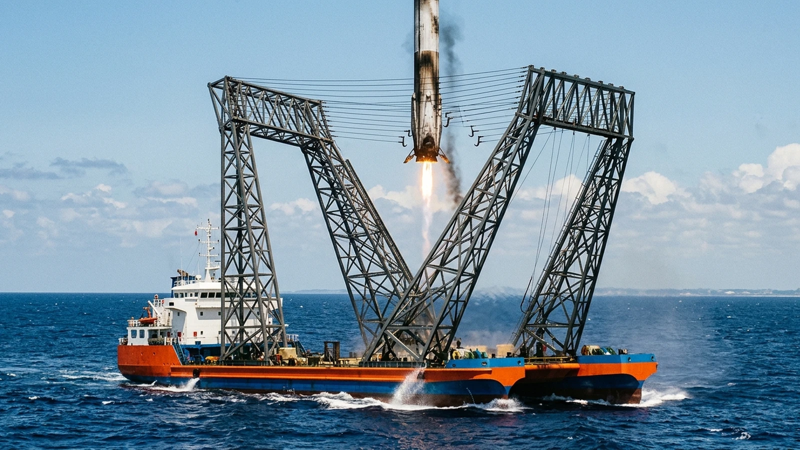 China's First Rocket Landing: Long March 10B Caught by a Net at Sea