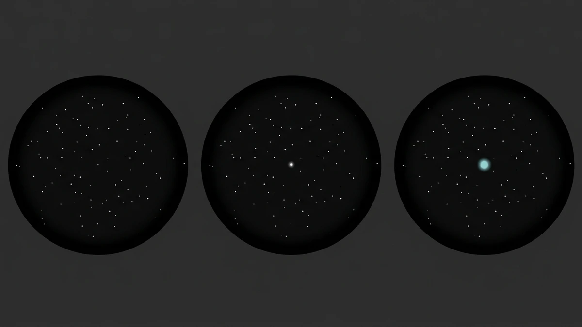 Comparison showing how Neptune appears through binoculars, a small telescope and a 200mm telescope