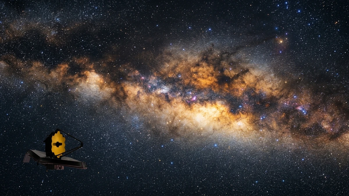 Artist's impression of the Roman Space Telescope surveying a vast starfield towards the centre of the Milky Way