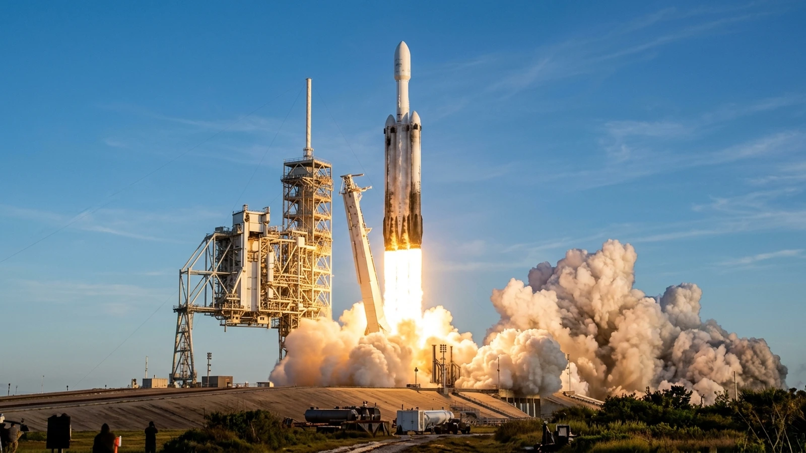 SpaceX Falcon Heavy rocket lifting off from Launch Complex 39A at Kennedy Space Center carrying the Roman Space Telescope