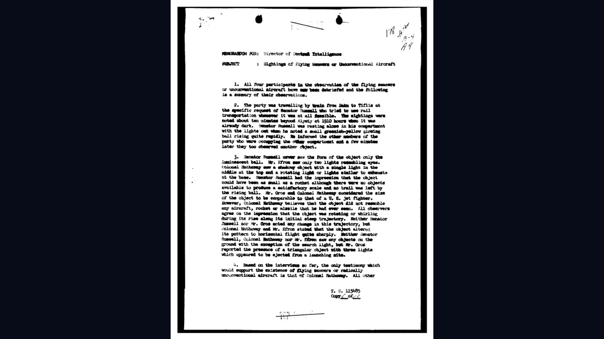 Top Secret CIA signature record and cover sheet for the 1955 memorandum on unconventional aircraft sightings, released July 2026