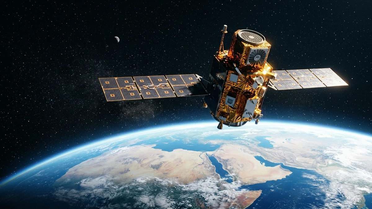 NASA's Swift Observatory in low Earth orbit with the glowing curve of Earth's atmosphere below it