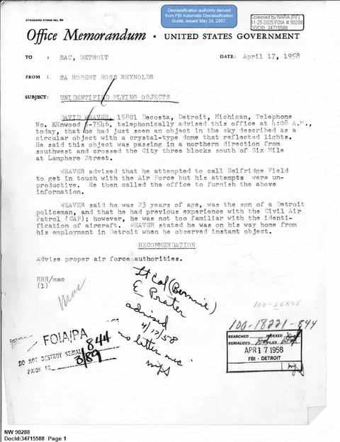 Declassified FBI office memorandum