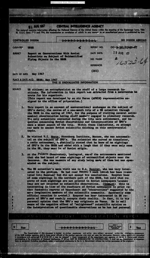 A document with the subject "Report on Conversations With Soviet Scientists".