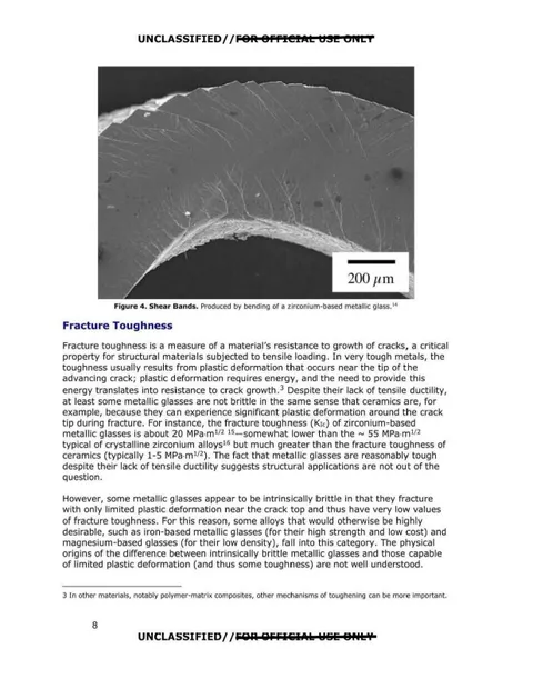 Microscope image showing shearing in a bent metallic glass sample at the nanometer scale.