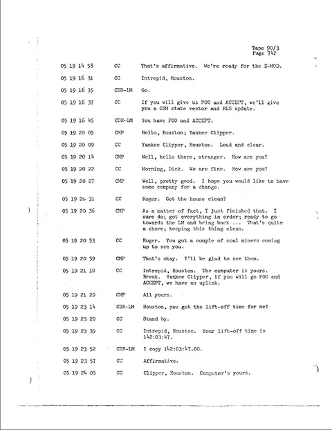 A page from a space flight mission transcript.