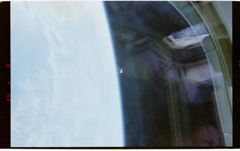 A photograph of an unidentified object in low-Earth orbit, taken from Space Shuttle Columbia in 1996.