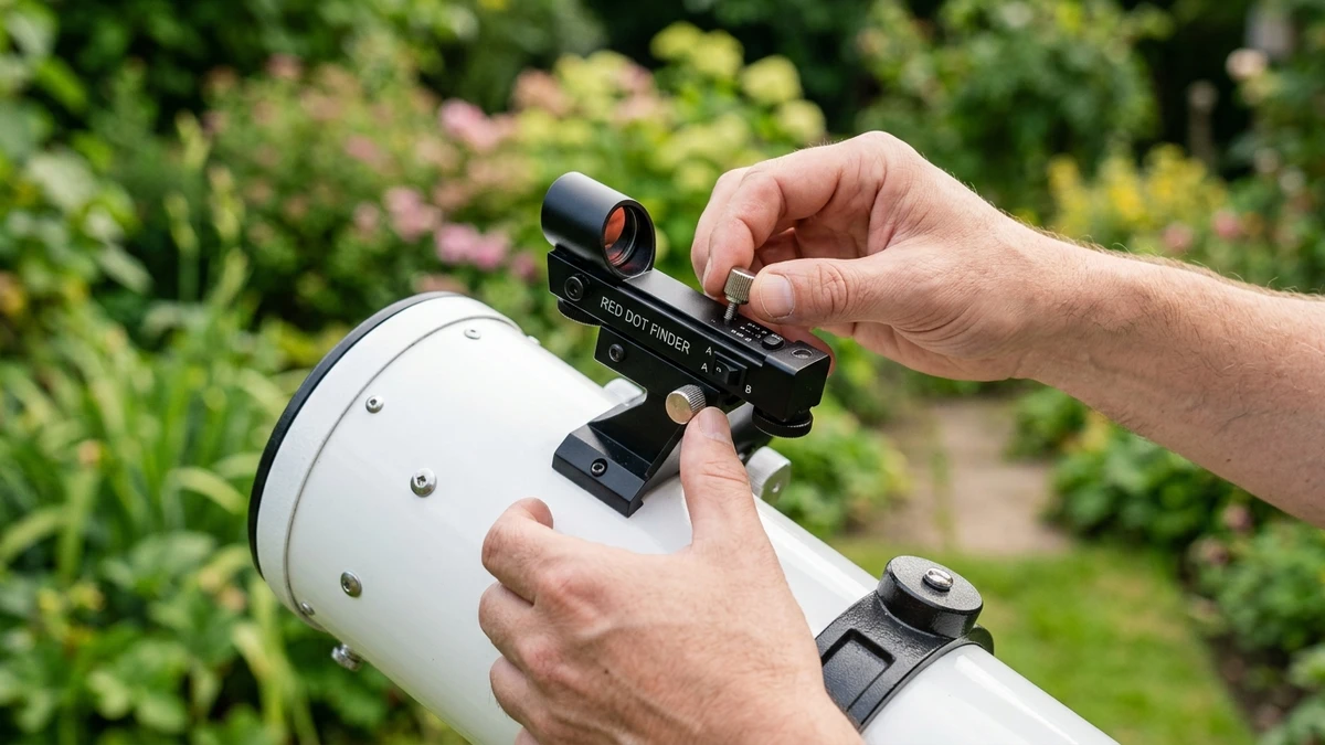 Adjusting a telescope's alignment screws in daylight before an observing session